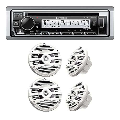 KENWOOD KMR-D382BT Car & Marine Stereo - Single Din, Bluetooth Audio, CD USB MP3, Aux in, AM FM Radio SiriusXM Ready, Weatherproof | Plus 2X Kenwood KFC-1653MRW 6.5 KENWOOD KMR-D382BT Car & Marine Stereo - Single Din, Bluetooth Audio, CD USB MP3, Aux in, AM FM Radio SiriusXM Ready, Weatherproof | Plus 2X Kenwood KFC-1653MRW 6.5
